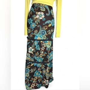 Heart Soul Black and Blue Floral Maxi Skirt
